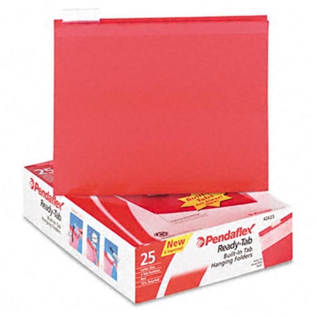 Pendaflex Pendaflex 42623 Ready-Tab Reinforced Hanging File Folders- 1/5 Tab- Letter- Red- 25/Box 42623